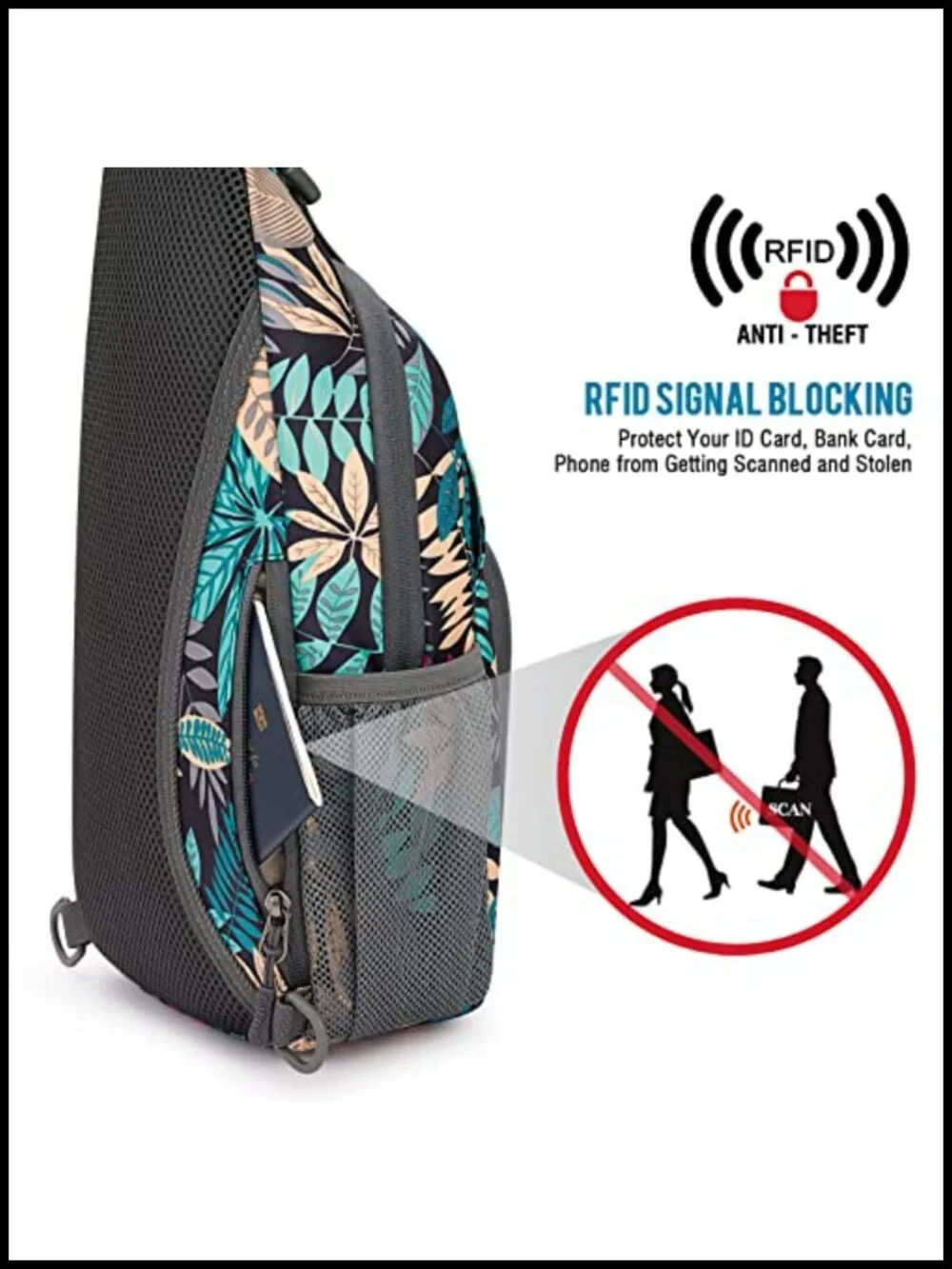 RFID Sling Bag Crossbody Backpack Hiking Outdoor Water Resistant Polyester